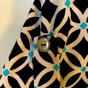 Black and White Blouse with Teal Accents